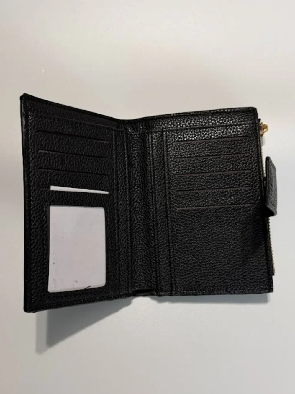 Black Pebbled Leather Zip Wallet Card Holder Compact Organizer